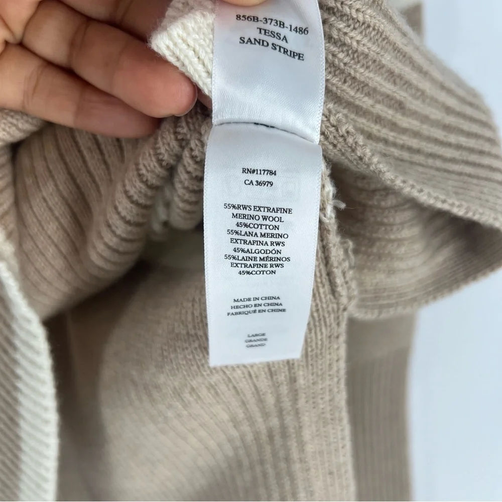 Rails Tessa‎ Sweater Merino Wool Sand Striped Quarter Zip Mock Neck Sweater L